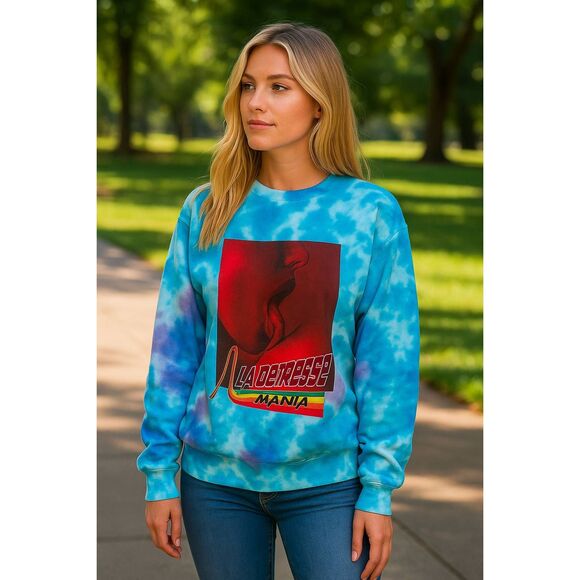 La Detresse “Mania” Tie Dye Sweatshirt M Blue Purple Graphic Crewneck NWT